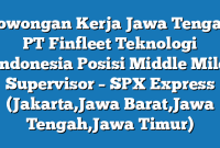 Lowongan Kerja Jawa Tengah PT Finfleet Teknologi Indonesia Posisi Middle Mile Supervisor – SPX Express (Jakarta,Jawa Barat,Jawa Tengah,Jawa Timur)