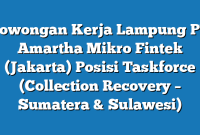 Lowongan Kerja Lampung PT Amartha Mikro Fintek (Jakarta) Posisi Taskforce (Collection Recovery – Sumatera & Sulawesi)