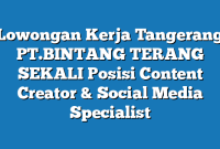 Lowongan Kerja Tangerang PT.BINTANG TERANG SEKALI Posisi Content Creator & Social Media Specialist