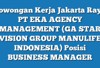 Lowongan Kerja Jakarta Raya PT EKA AGENCY MANAGEMENT (GA STAR VISION GROUP MANULIFE INDONESIA) Posisi BUSINESS MANAGER