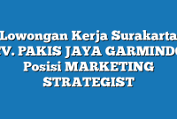 Lowongan Kerja Surakarta CV. PAKIS JAYA GARMINDO Posisi MARKETING STRATEGIST