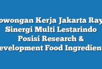 Lowongan Kerja Jakarta Raya Sinergi Multi Lestarindo Posisi Research & Development Food Ingredients