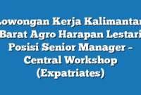 Lowongan Kerja Kalimantan Barat Agro Harapan Lestari Posisi Senior Manager – Central Workshop (Expatriates)