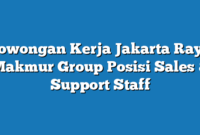 Lowongan Kerja Jakarta Raya Makmur Group Posisi Sales & Support Staff