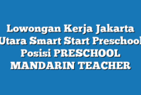 Lowongan Kerja Jakarta Utara Smart Start Preschool Posisi PRESCHOOL MANDARIN TEACHER